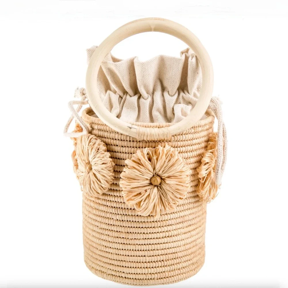 Poolside Raffia-Trimmed Straw Bucket Bag - Picture 9 of 14
